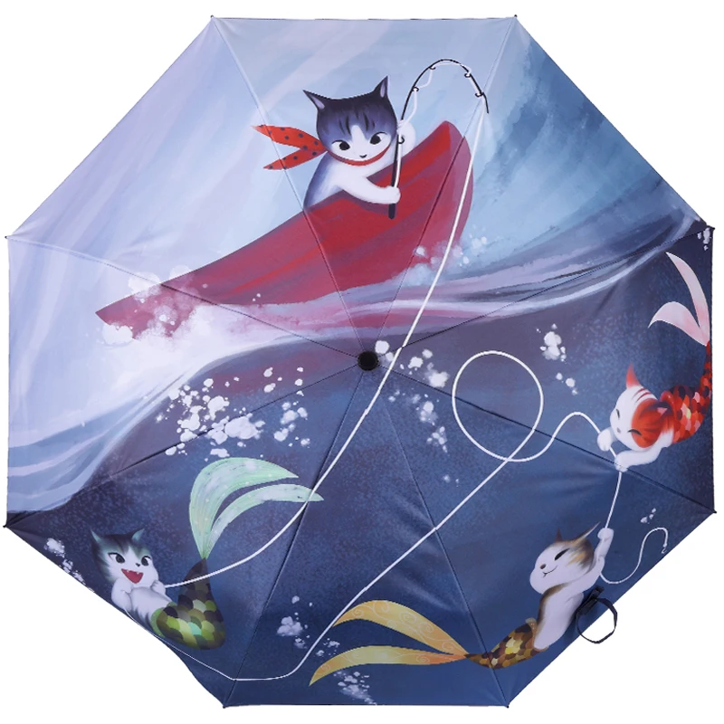 MOQ 5pcs UV protecting folding portable 3-folding custom printed insided umbrella