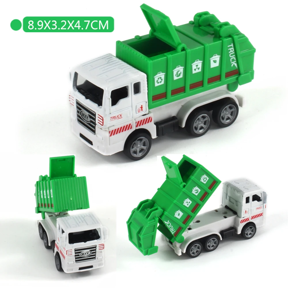 Wholesale  Truck Pull Back Alloy Garbage Track Friction Motal Model Car Truck Diecast Sanitation Vehicle Boy Toy