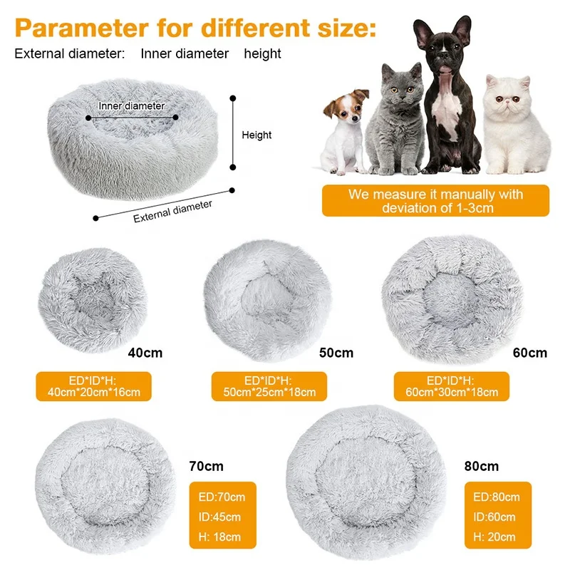 Factory Custom Ultra Soft Round Long Fleece Plush Waterproof Calming Pet Dog Bed Removable Indoor Sleeping Nest Cat Dog Cushion