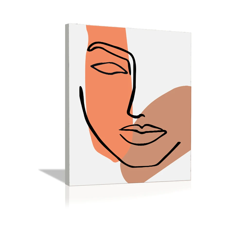 Hot Sales 50x60cm 60x90cm Wall Art Prints Single Line Face Pretty Women Black White Art Poster Canvas Painting