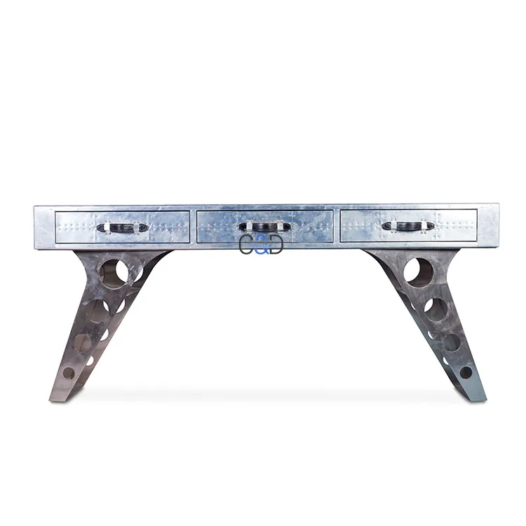 Aluminium Metal Console Table Desk handmade office executive desk with 3 drawers