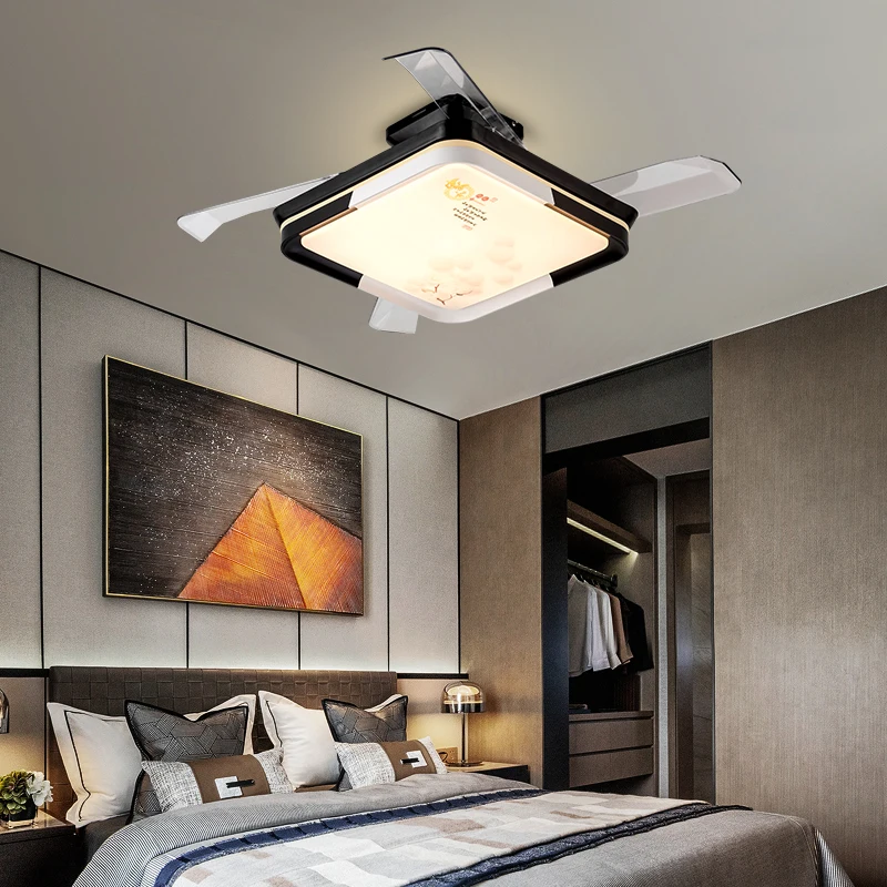 Contemporary rectangle shape ceiling fan lamp 220v ventilation 3 color led ceiling fan with light chandelier