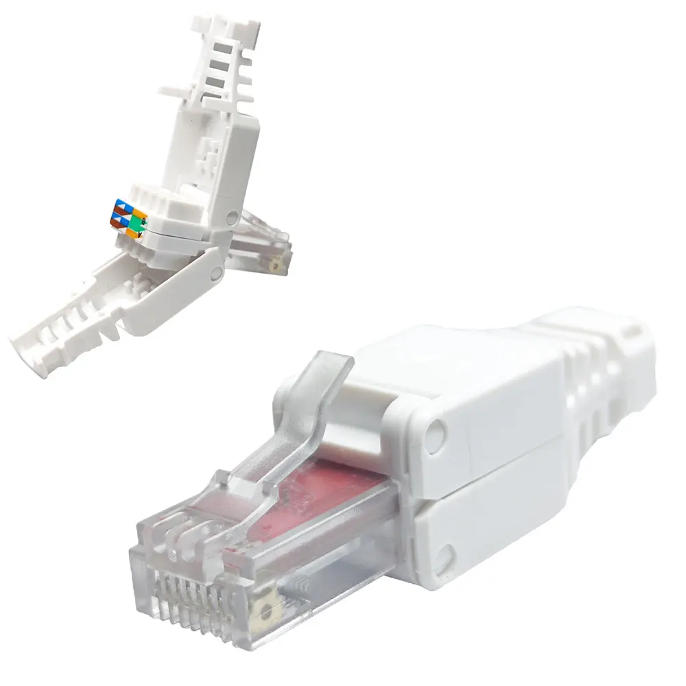 Network Cable Gold Plated tool free plug Ethernet RJ45 Cat5e Cat6 8P8C Pass Through Connector toolless Modular Plug