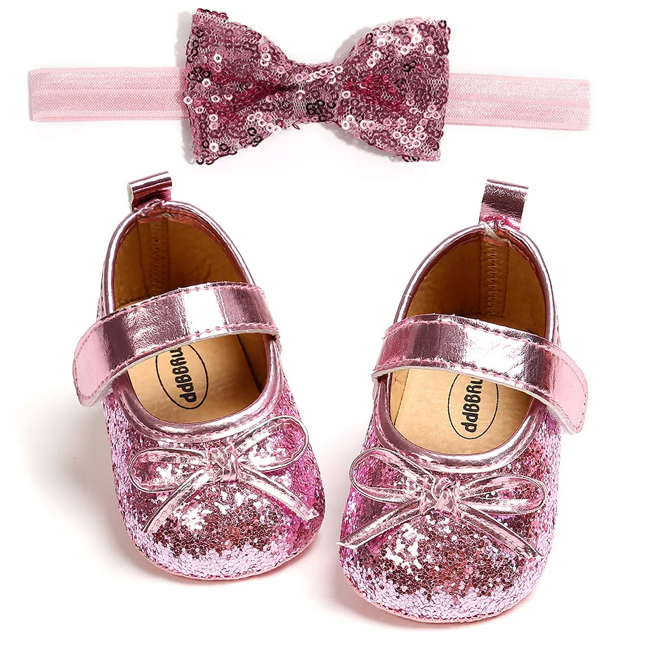 Spring and autumn 0-1 year old reflective baby shoes toddler shoes soft sole baby shoes 2 sets of headbands