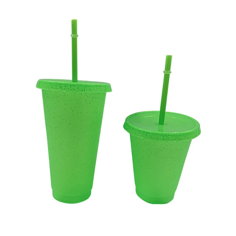 Оптовая продажа, блестящий пластиковый стакан 16 унций 24 унции, не содержит Бисфенол А, многоразовый пластиковый стакан с крышкой и соломинкой, пластиковая чашка для холодных напитков с блестками