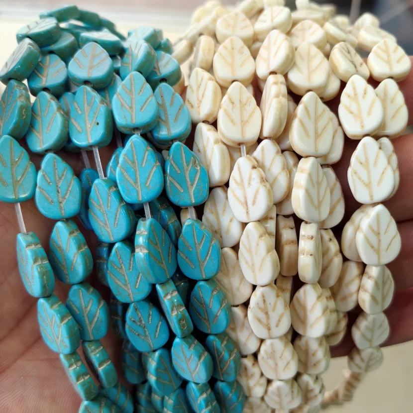 9*13mm, 12*18mm leaf white and blue natural gemstone turquoise beads