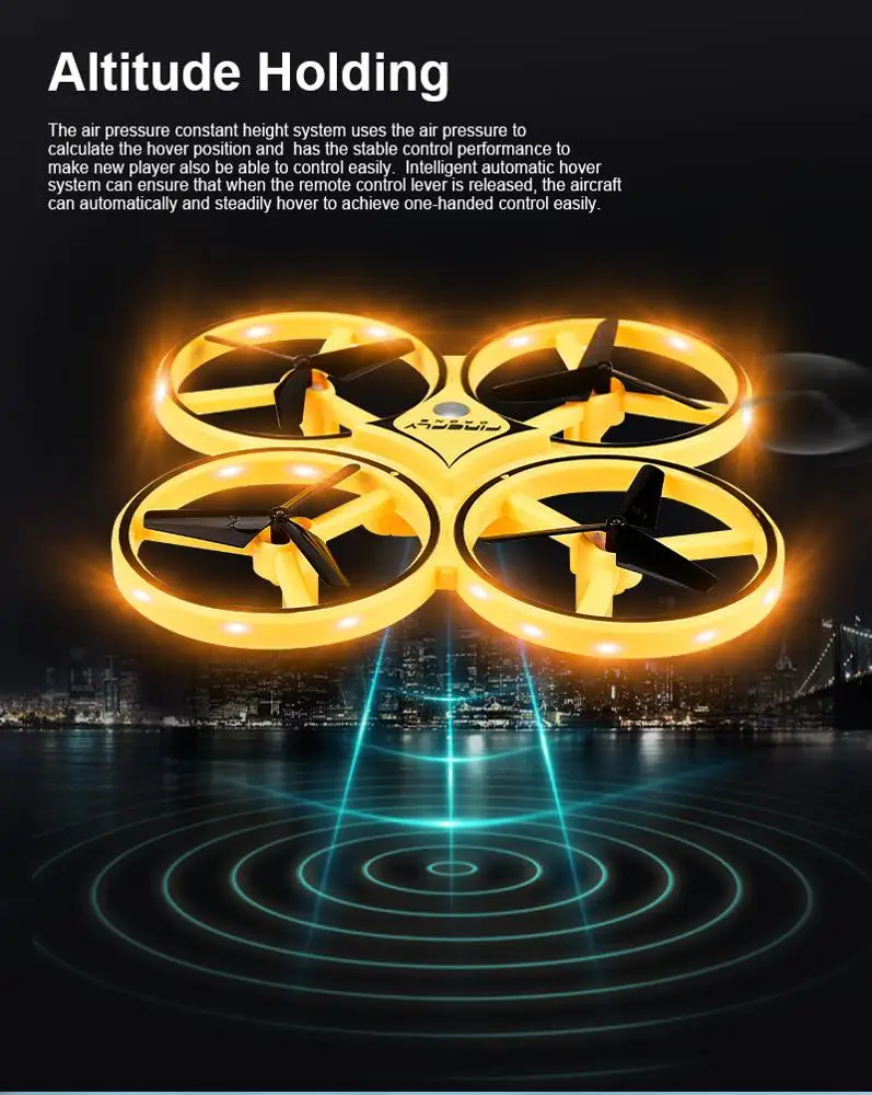 Wholesale Mini Drone with LED Light with Smart Watch Controlled RC Quadcopter Aircraft Hand Gesture Control Hand Sensor Drone