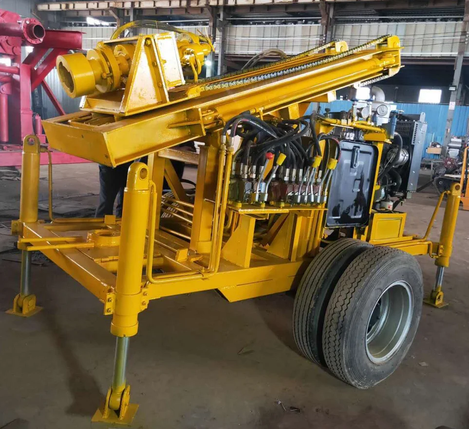 200m 300m Deep Hydraulic Diesel Four Wheels Trailer Mounted Double-Chains Lifting Water Well Drilling Machine