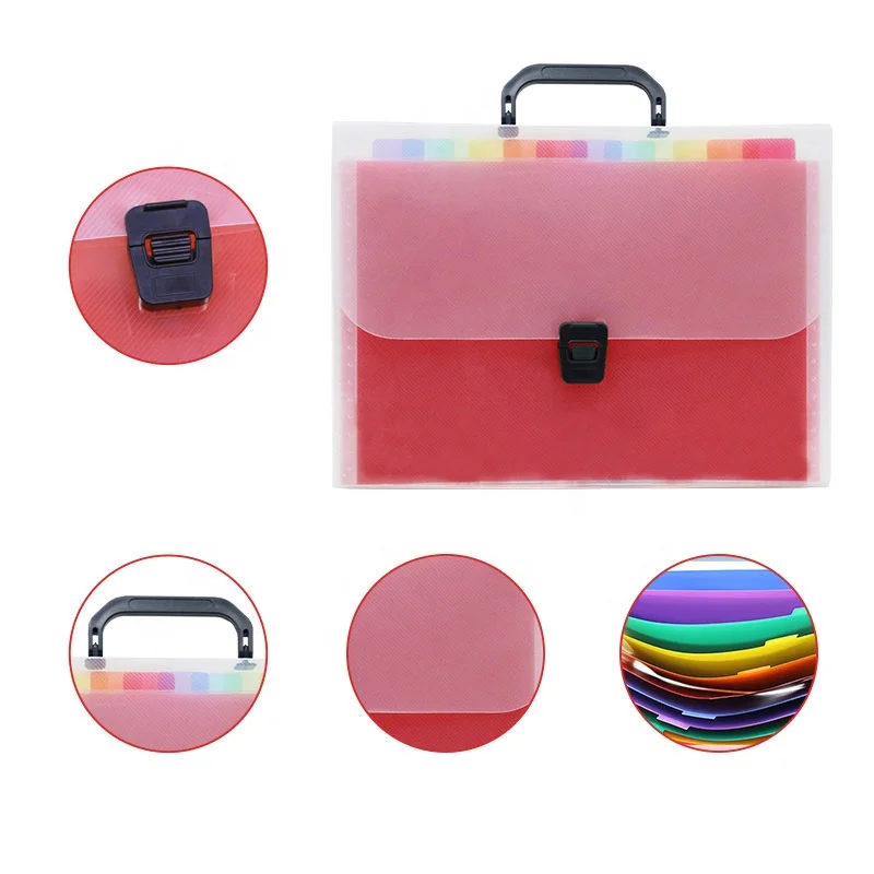 13 Pocket colorful accordion folder with Handle customized office pp A4 plastic document file bag expanding file