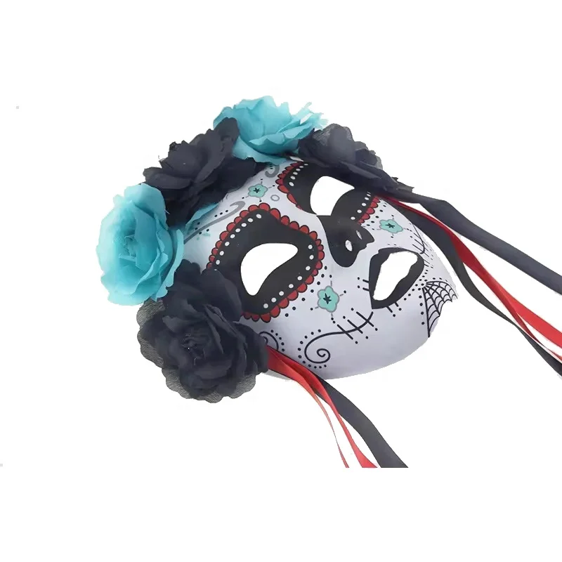 Mexican Day of the Dead Hand-painted Floral PVC Full Face Masquerade Mexican Festival Masks Celebration Party Accessory