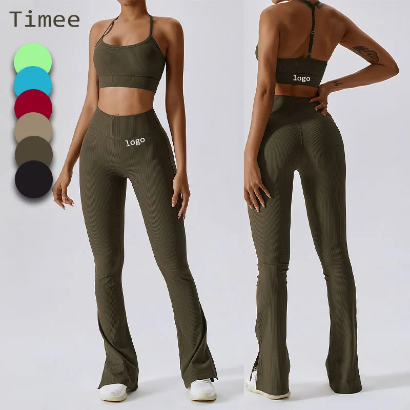 Yoga wear women running leggings sets fitness clothes sling back yoga flares women