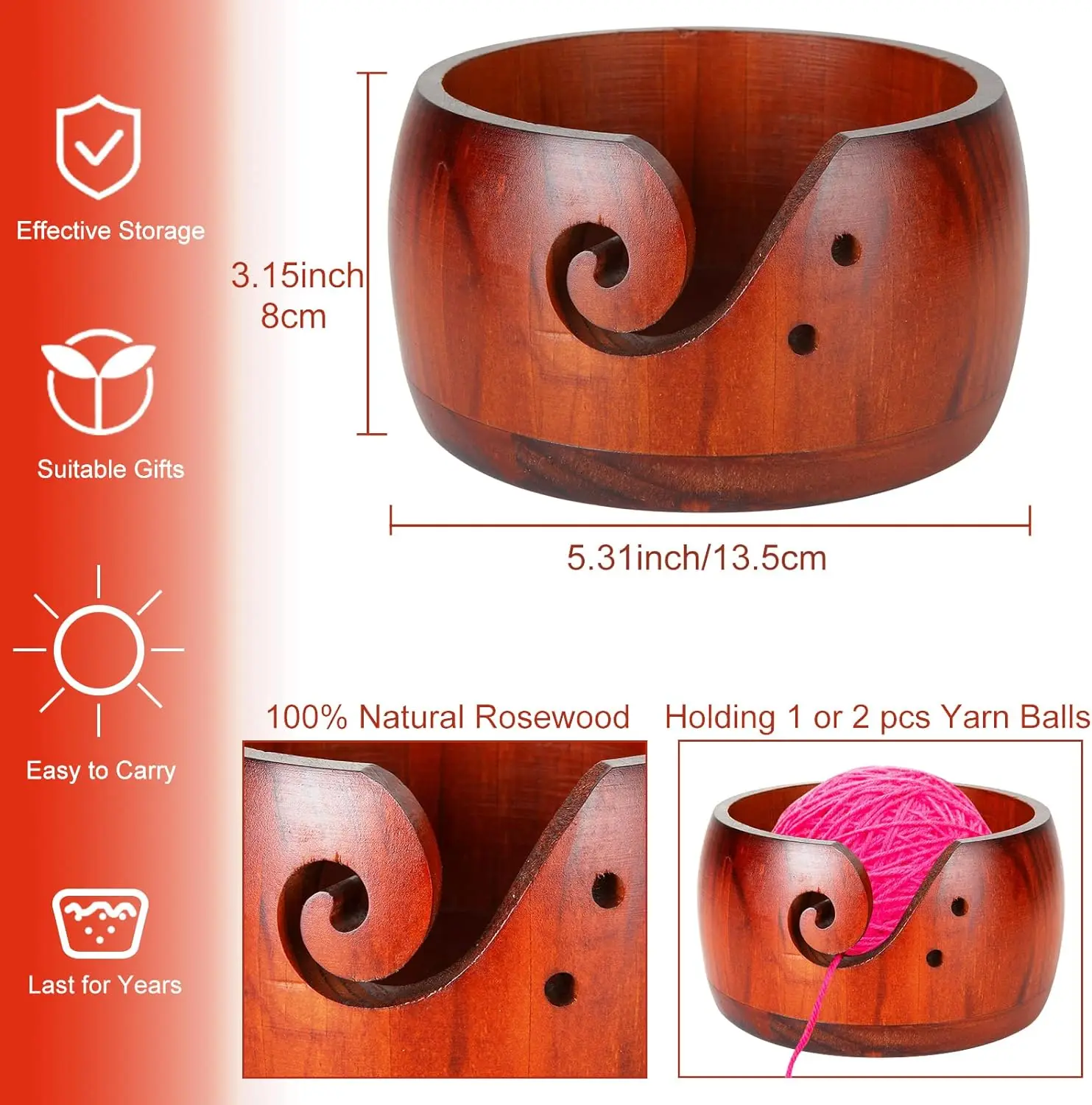 Wooden Crochet Yarn Bowl, Yarn Knitting Bowl with 12 Pcs Bamboo Crochet Hooks for Crocheting, Gift for Mom Grandma