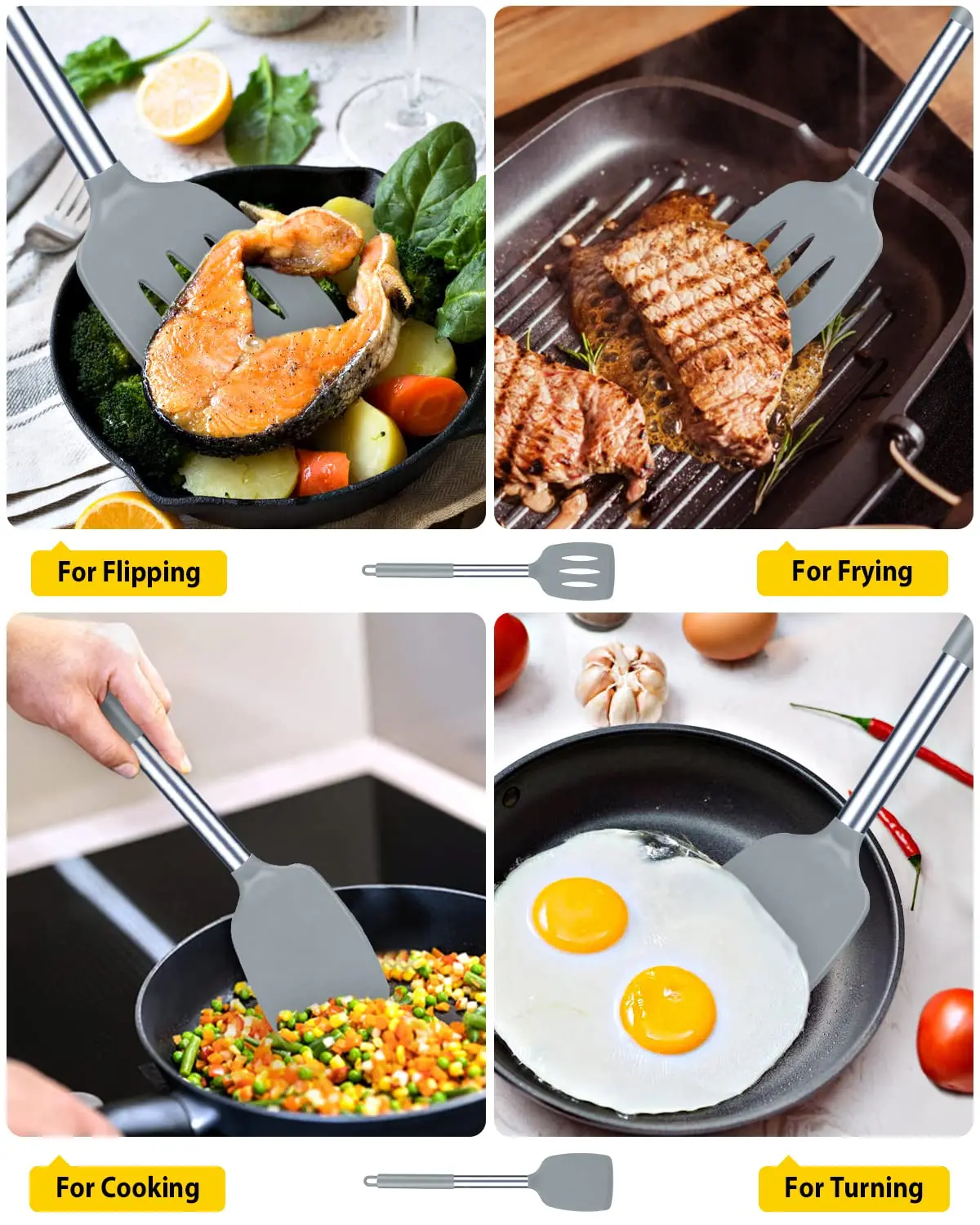 Wholesale High Quality Kitchen Accessories Stainless Steel Handle Non-stick Pan Heat Resistant Black Silicone Spatula