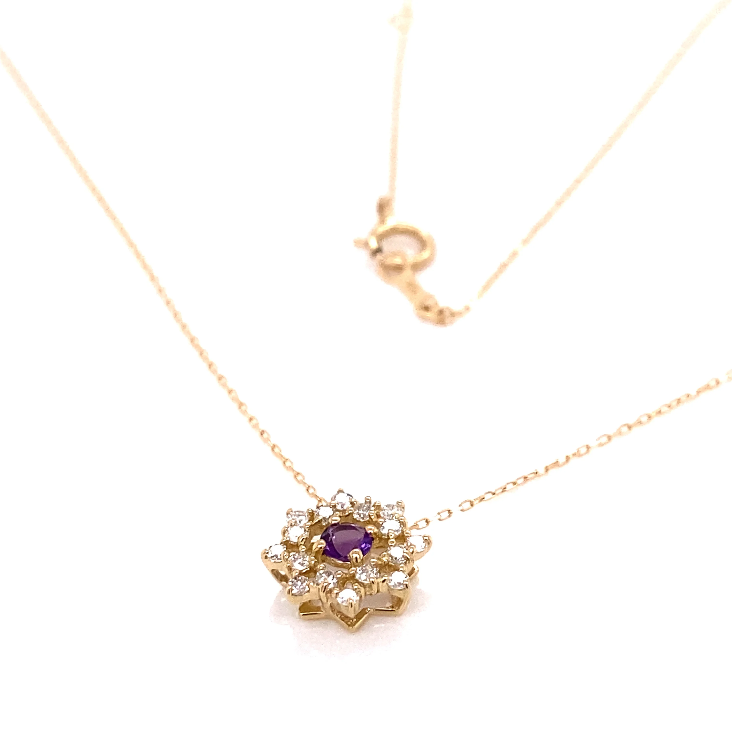
JMW Japan made Solid K10 K18 gold Feb month Birthstone Amethyst Gems with 0.16ct Diamond Birthday gift 
