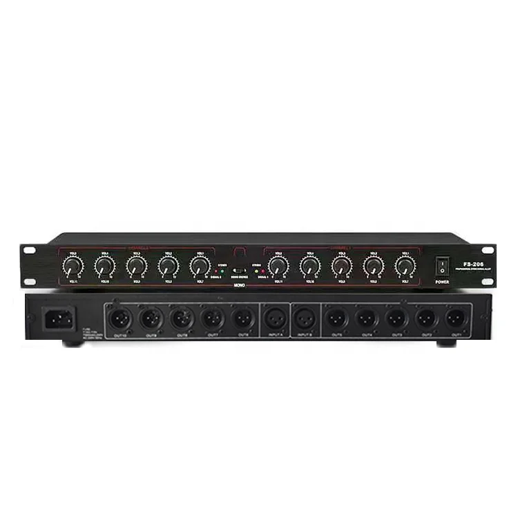 FS-206 Professional Equipment Stereo Mono 2 in 10 out Stage Performance Audio Signal Distributor