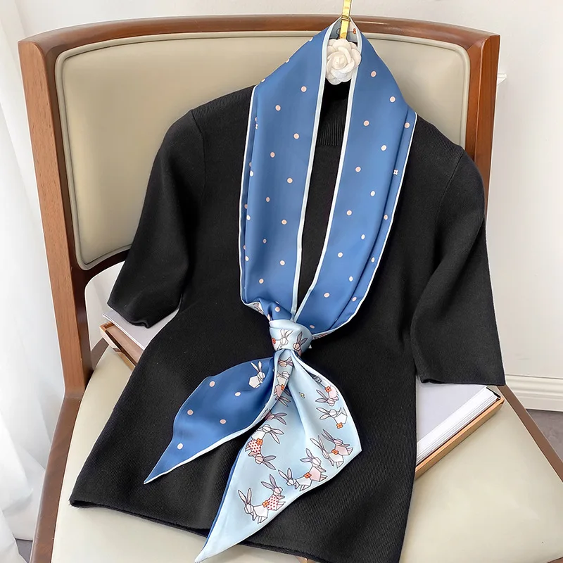 Luxury Design Silk Skinny Scarf Women Hair Band Neckerchief Long Neck Tie Foulard Female Print Bag Scarves Headband Ribbon