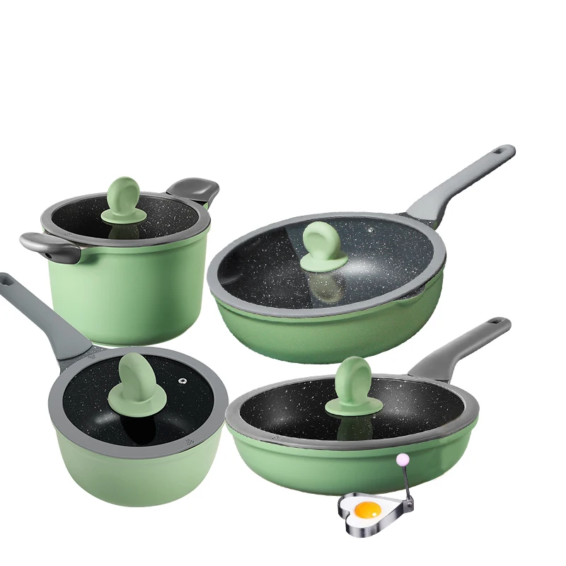 8 Pieces Marble Coating Non-Stick Fry Pan Prestige Diecast Aluminum Casserole