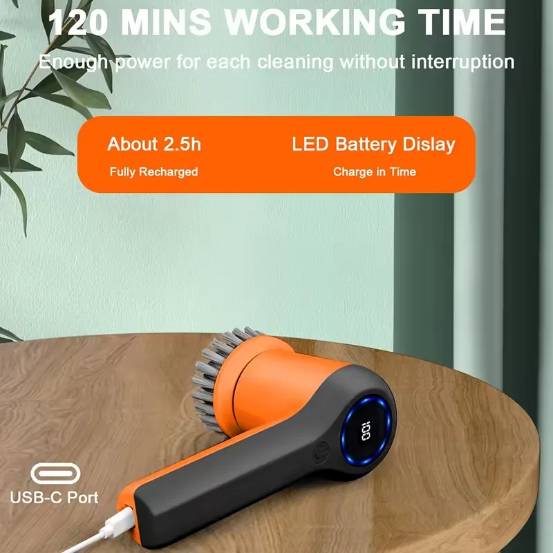 Electric Spin Scrubber Cordless Cleaning Brush with 4 Replaceable Brush Heads 2 Speeds and Battery Level Display Power Scrubber