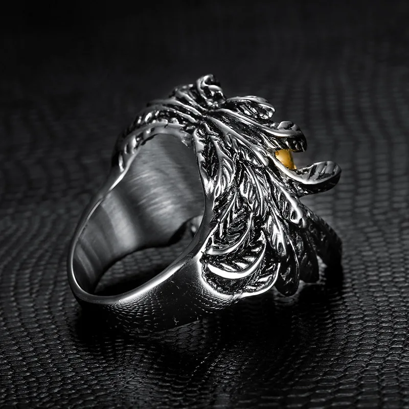Wholesale Motorcycle Jewelry Vintage Silver Gold Angle Wing With Skull Wrapped Biker Rings for Men
