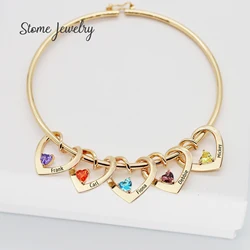 Engraved Heart Birthstone Bracelets and Necklace Personalized Stainless Steel Design Your Loved Name Coordinate Bracelet Gift