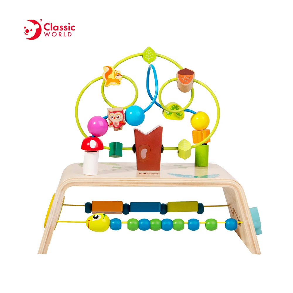 Classic World Montessori Educational Toys Forest Beads Coaster Baby Wooden Other Toys Activity Cube Bead Maze
