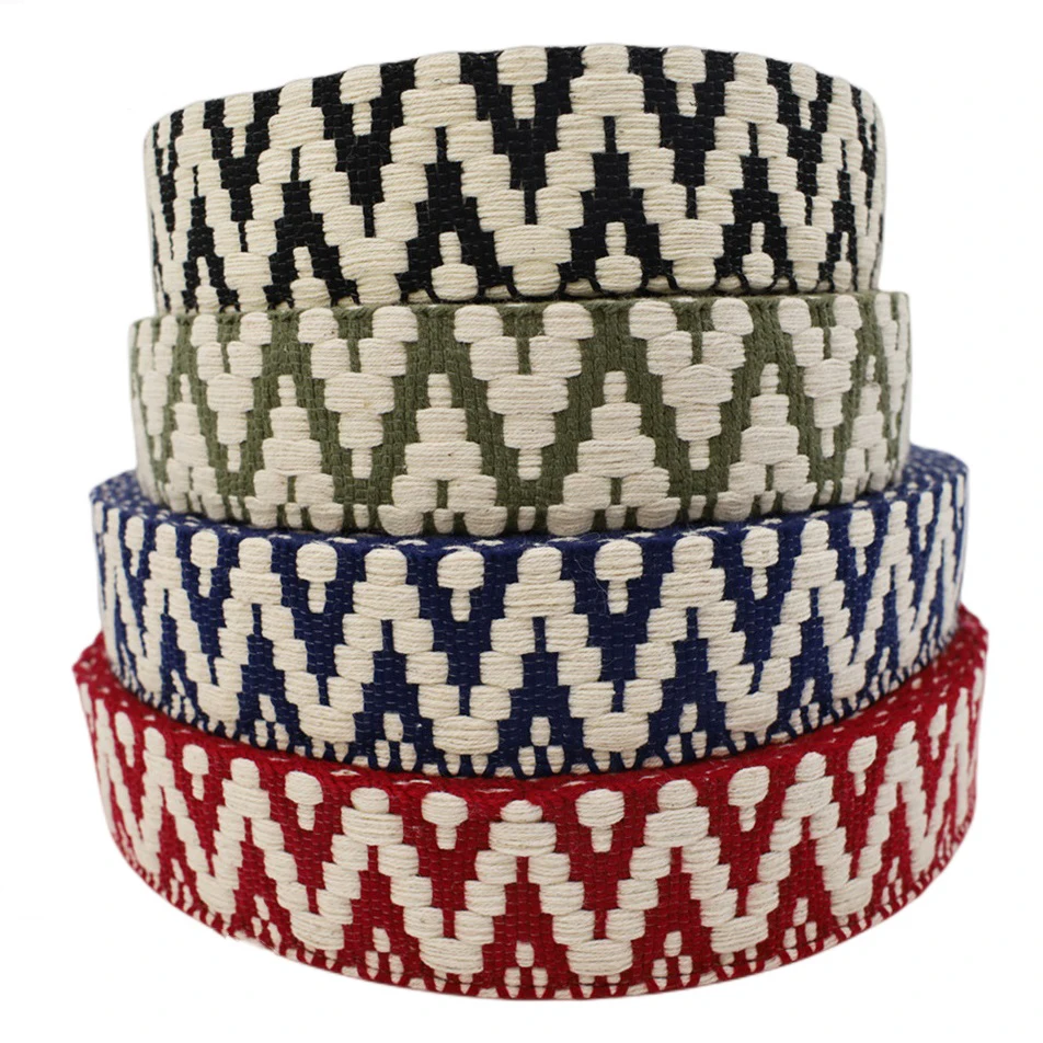 1 1/2 inches patterned cotton ribbon for bag garment guitar,2.3mm thick recycled cotton strap