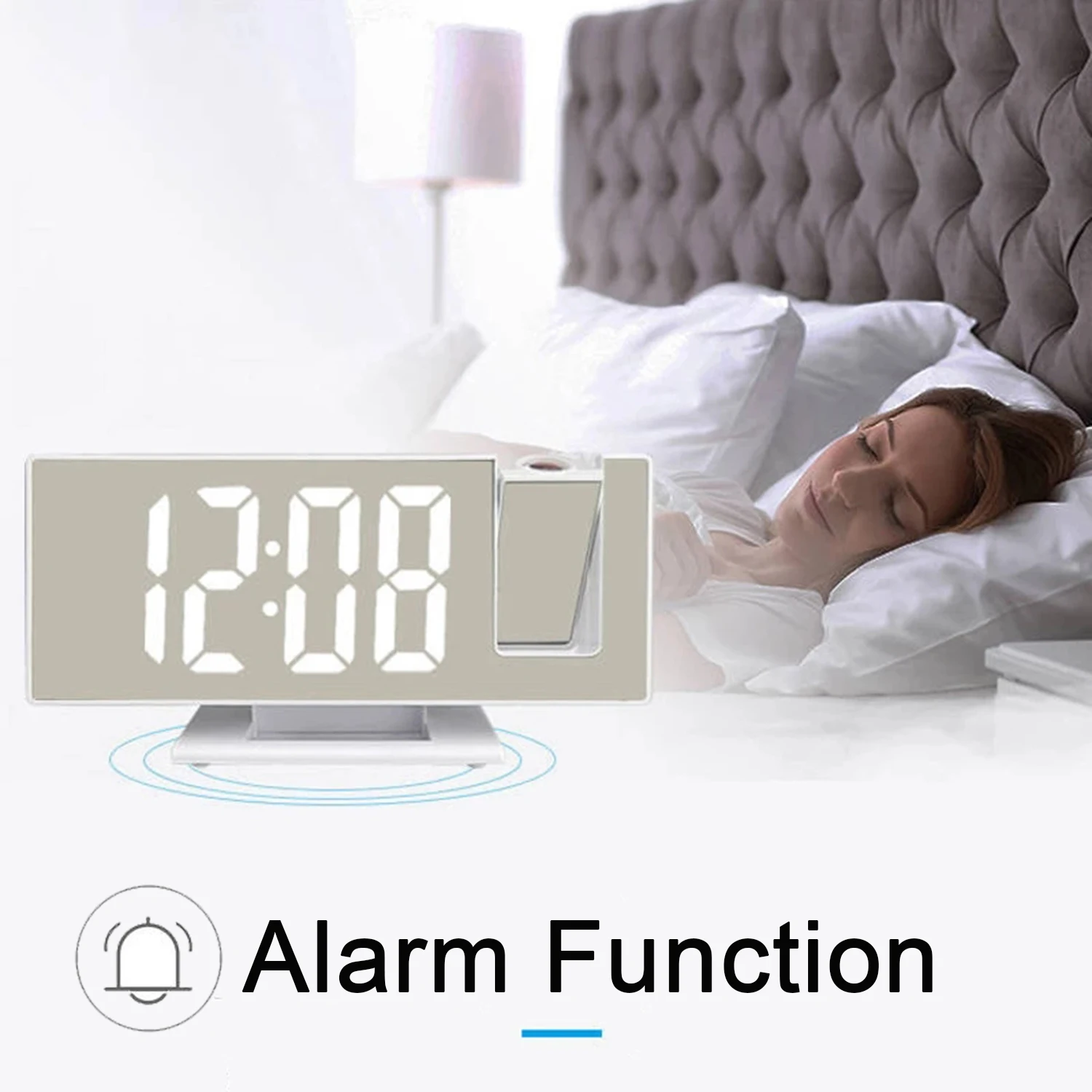 180 AdjustableTemperature Humidity Auto Brightness Bedroom Snooze Desk Dual Smart LED Radio Digital Projection Alarm Clock