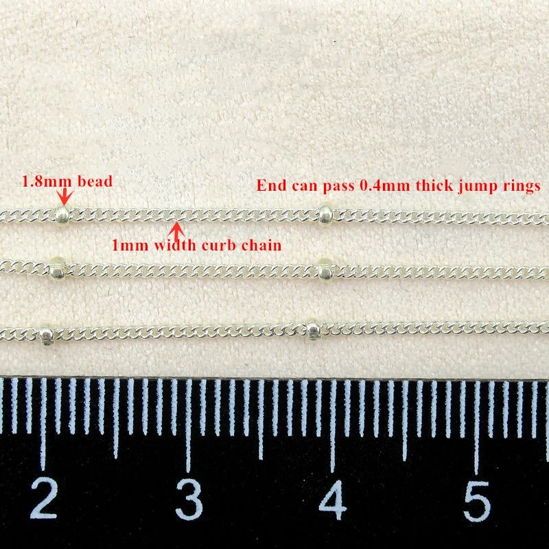 GP satellite chain S925 silver ball Bulk Curb Cable saturn Chain w/ Beads unfinished for permanent jewelry chains making