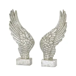 Magnesia Antique Silver Wings Sculpture for Home Decoration Ornaments Angel Wings Bookend