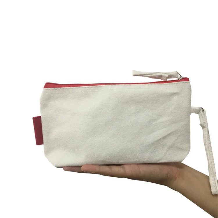 Wholesale women men mini wallet cotton canvas coin purse blank makeup zipper pouch bags with rope handle