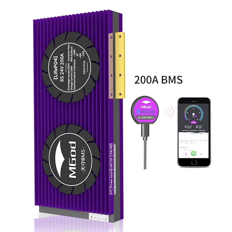 
 Система управления умным 8S bms lifepo4 домашним хранилищем энергии Мобильная мощность 8s 200a lifepo4 bms bt uart rs485 can bms 24v  