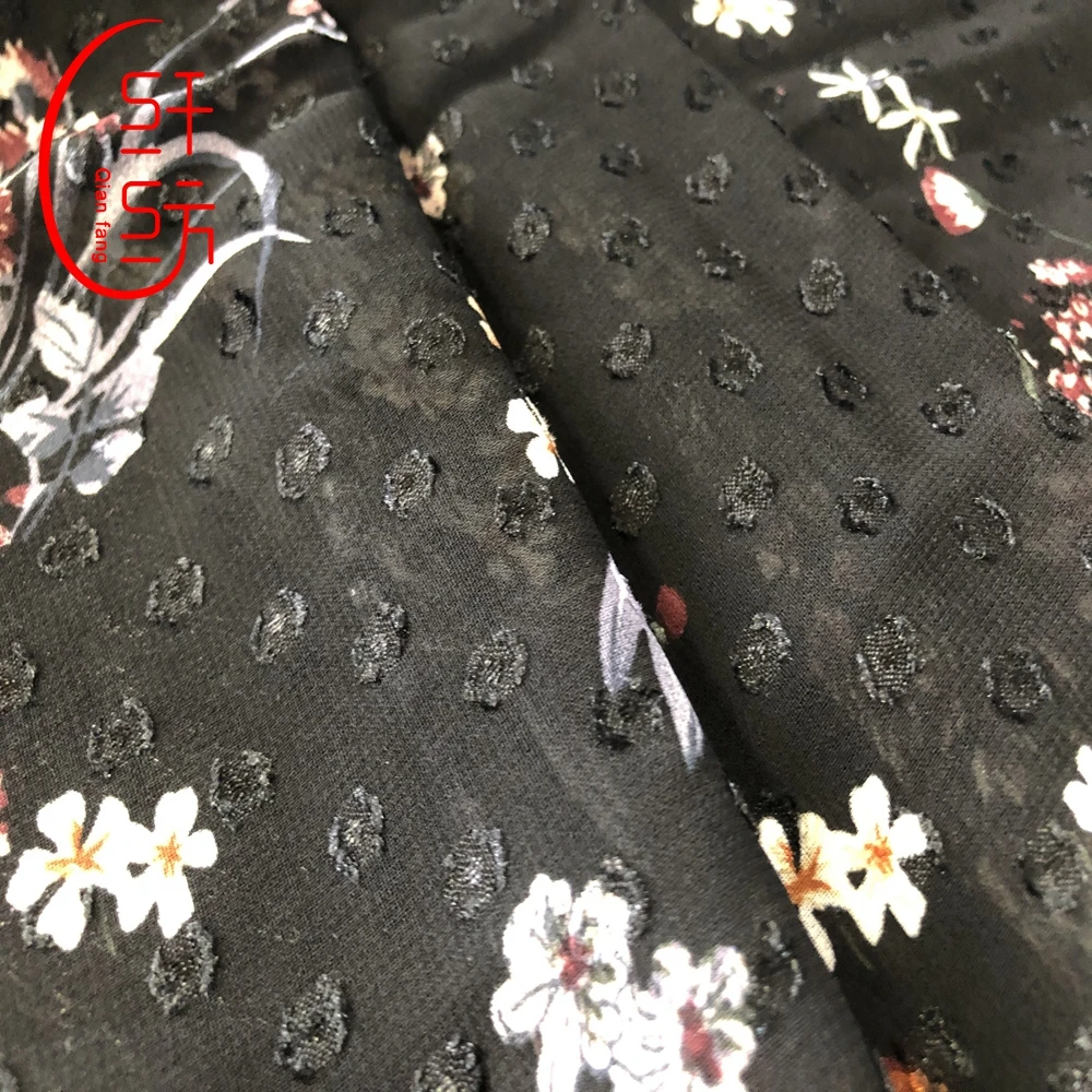 Fabric colorway dubai chiffon jacquard dot printed fabric chiffon african clothing fabric cloths for women dress in 80gsm