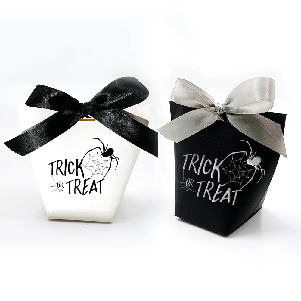 Trick or Treat Ribbon Spider Sweet Gift Favor Packaging Box Bag Paper Boxes for Happy Halloween Party Gifts Decor Package