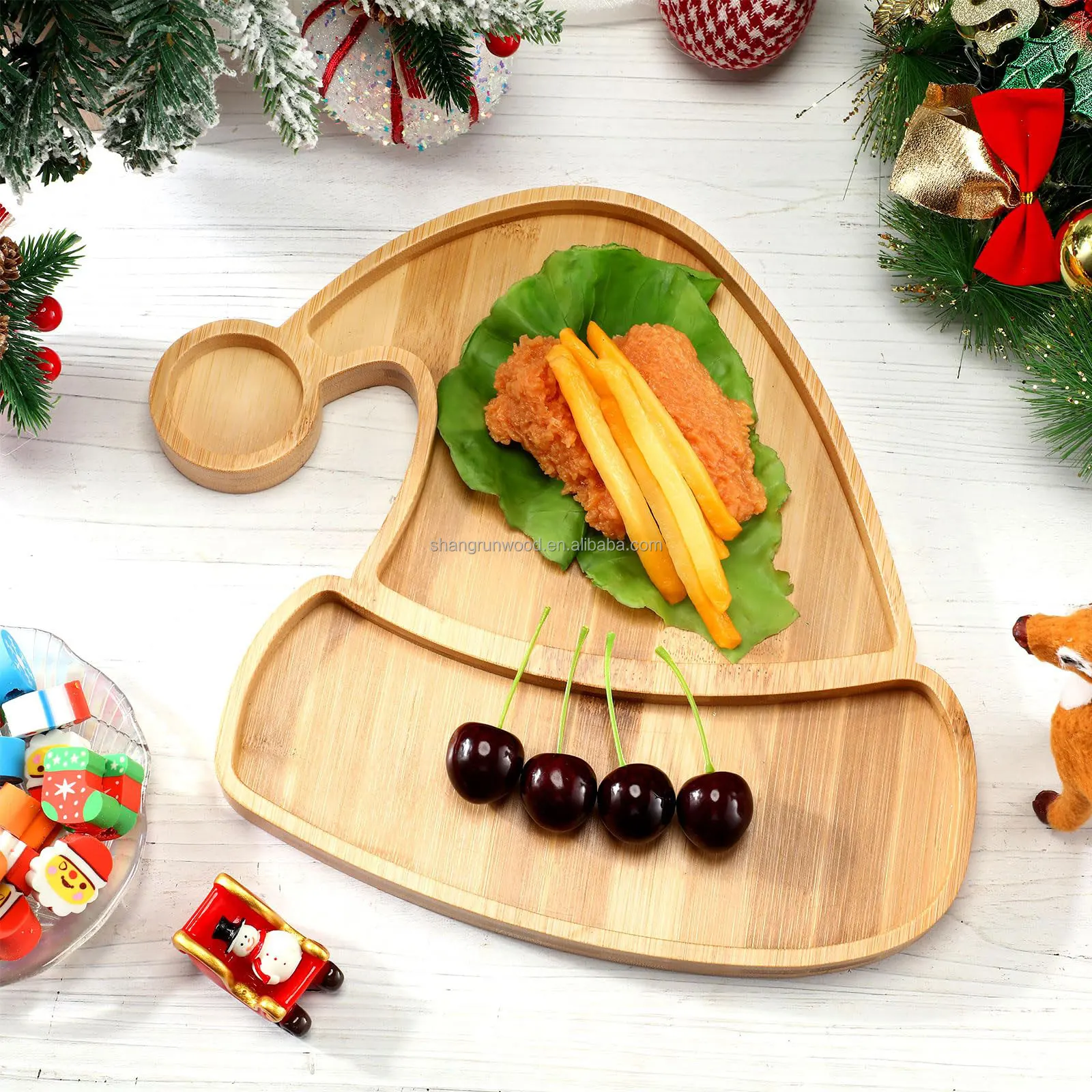Christmas Wooden Serving Tray Plate Elk Hat Shaped Wooden Plate Table Serving Platter Wooden Dishes Plates Set For Christmas