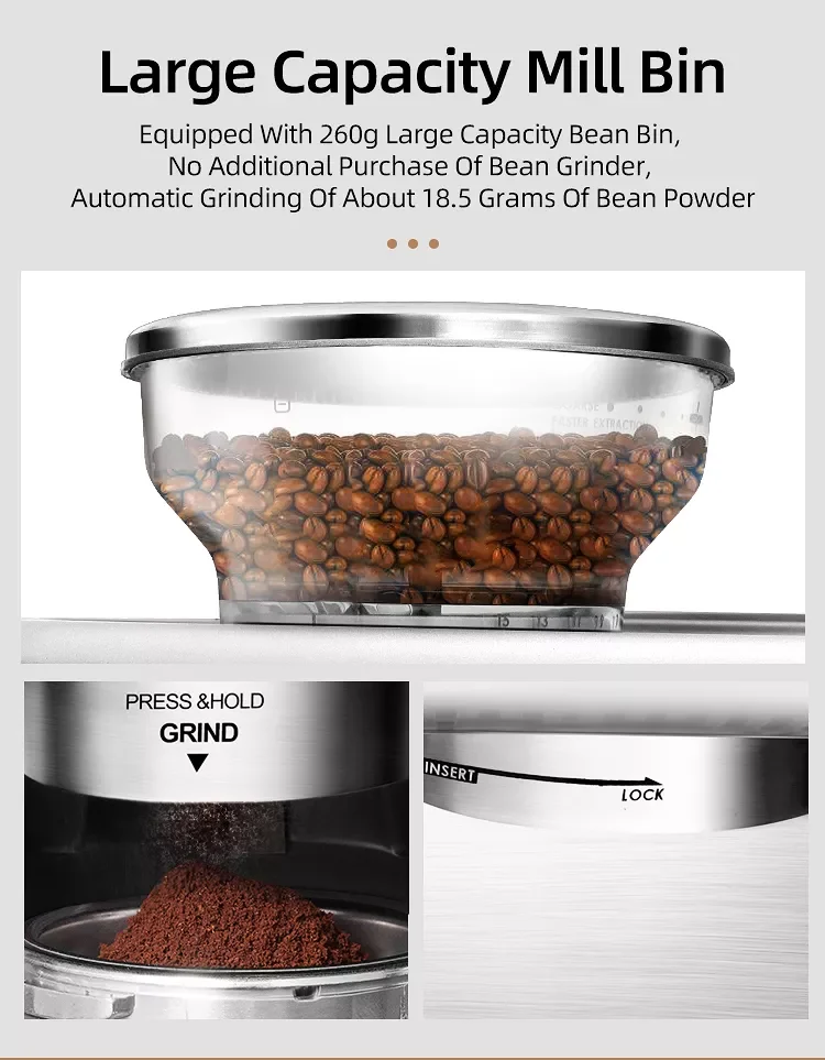 Large capacity mill bin equipped with 260g large no additional purchase of bean grinder coffee maker