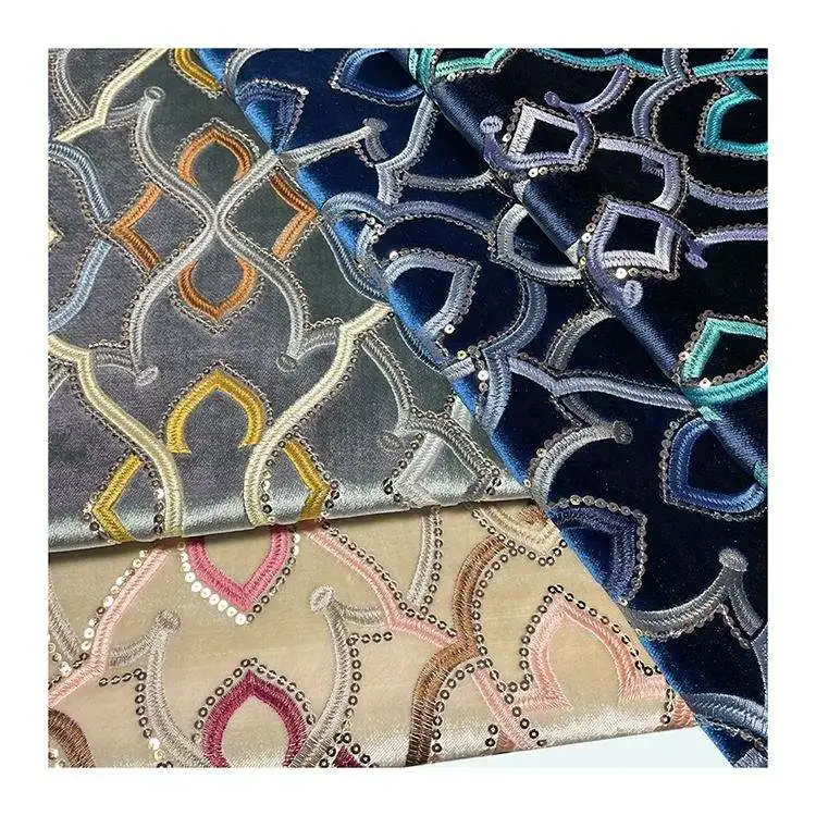 Manufacturer Design Luxury Embroidery Velvet Fabric Soft Flower Embroidered Upholstery Fabric for Antique Furniture
