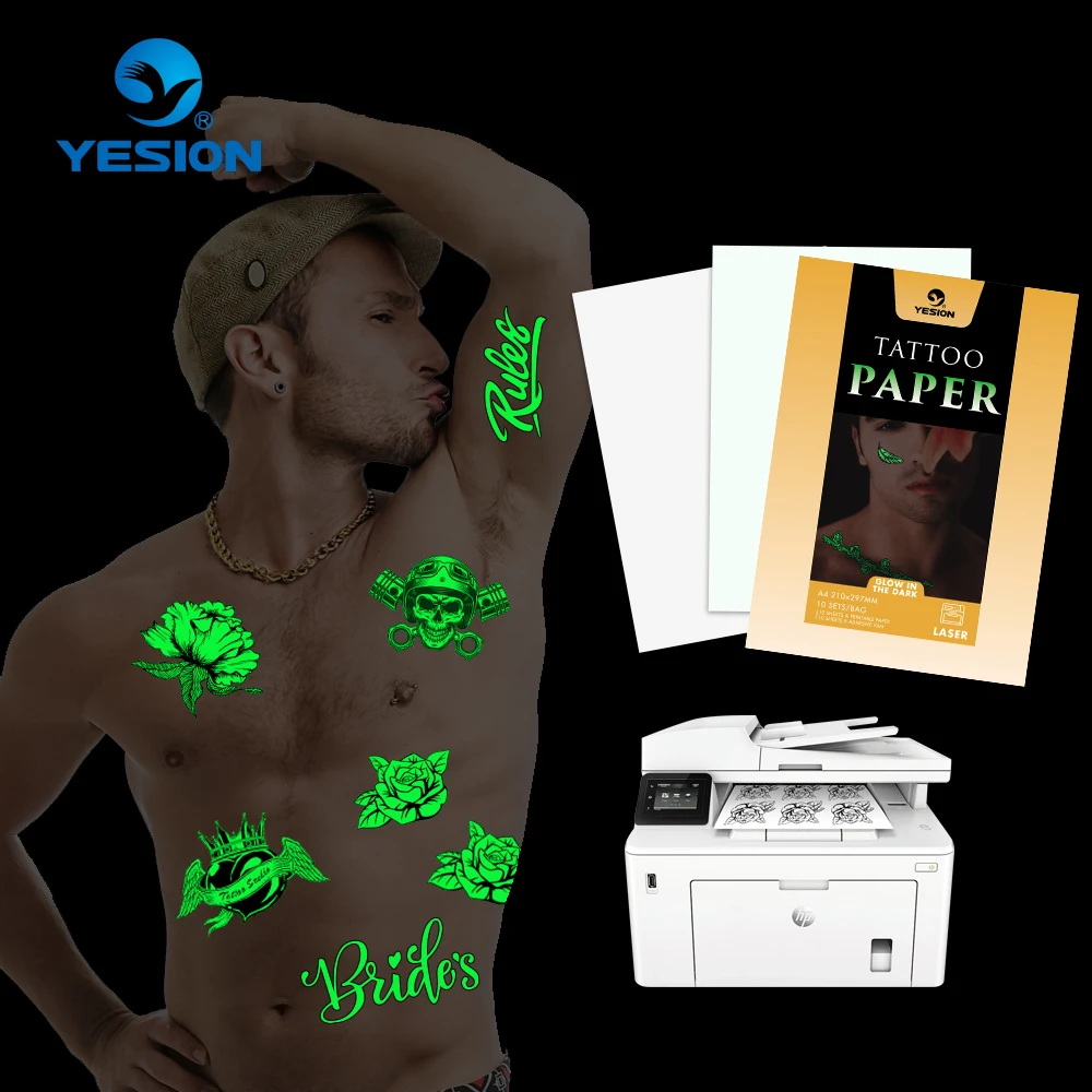 YESION Manufacture Wholesale Glow In Dark temporary diy tattoo paper adhesive tattoo copy paper transparent paper tattoos