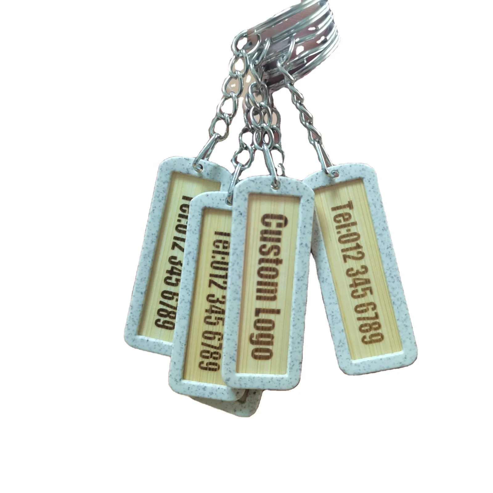 2024 new arrival eco-friendly Green promotional products-cheap custom Wheat Bamboo Keychain with laserable customized logo print