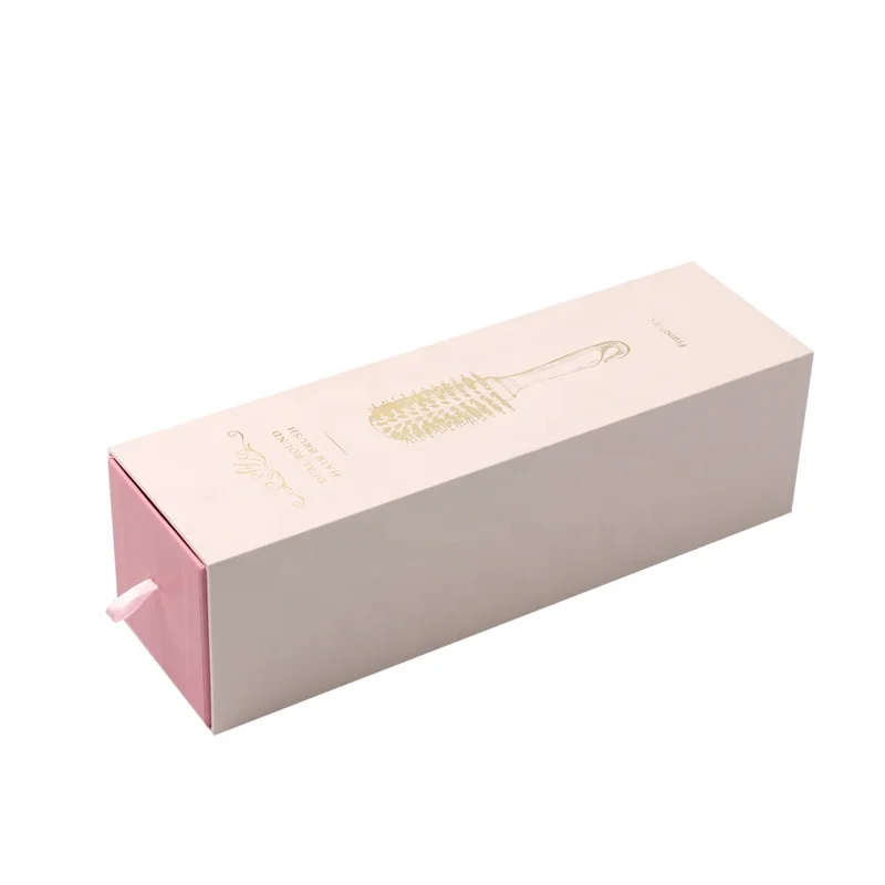
Customized LOGO Pink Paper Pull Out Box Packaging Drawer Box Packaging With Sleeve Sliding Cover For Hair Brush 