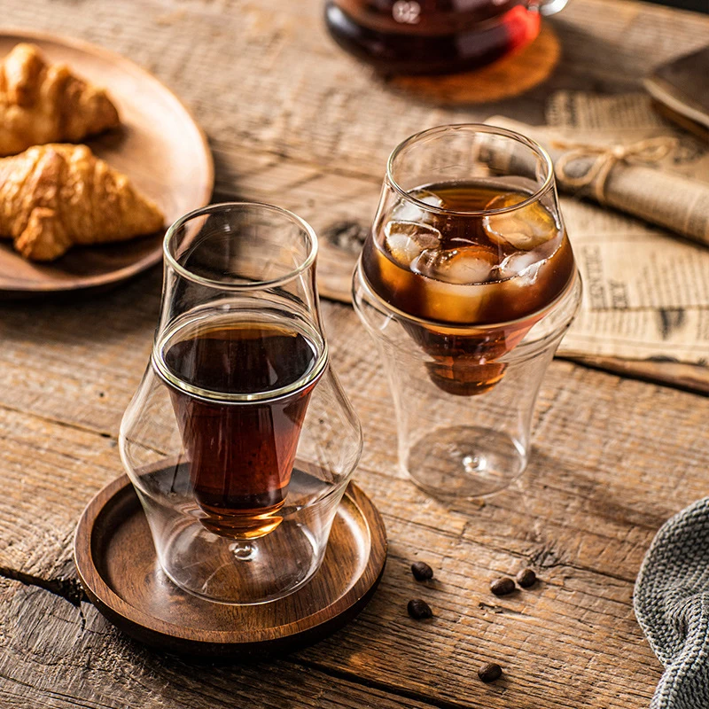 Oem 250ml 335ml high borosilicate transparent double wall glass water cup