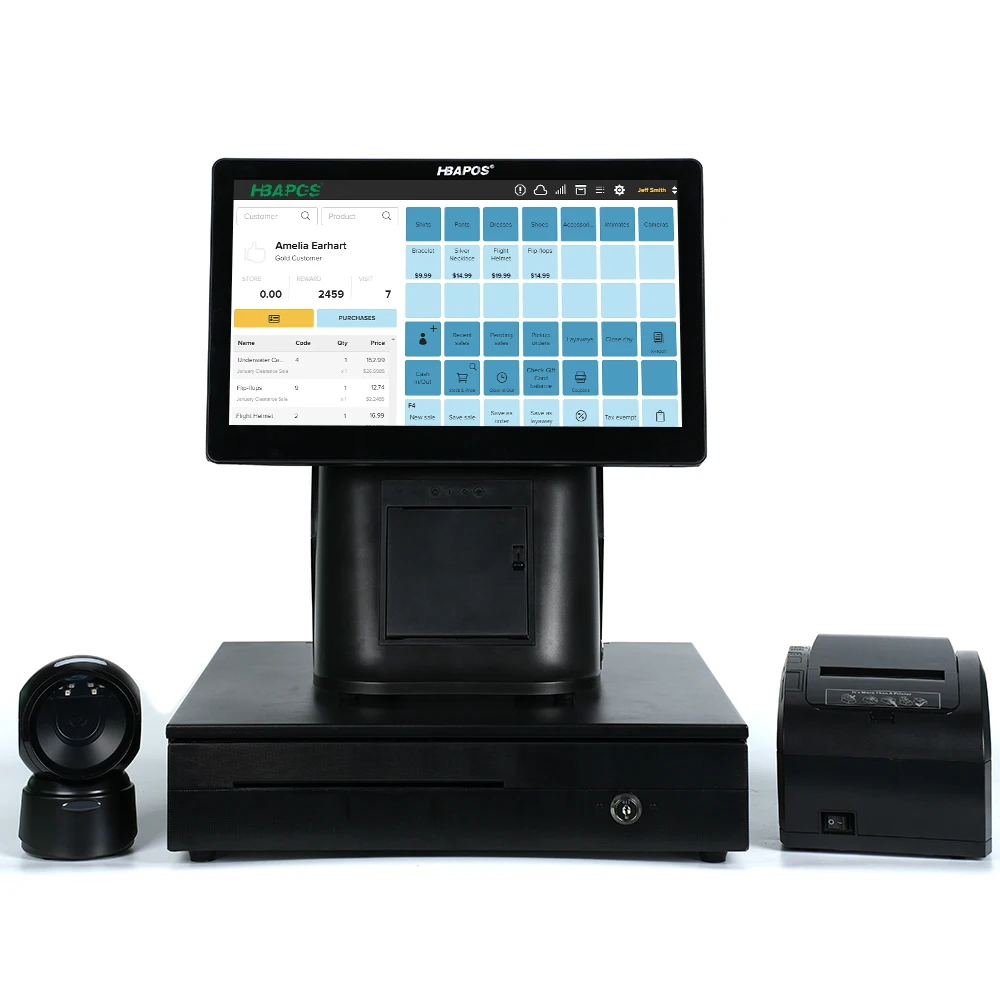 HBA-X10 электронный сенсорный экран Pos кассовый аппарат со встроенным принтером для ресторана.