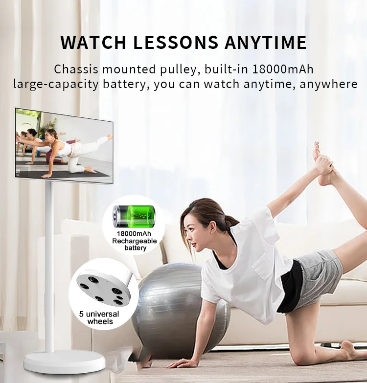 24 Inch Battery-Power Android Smart TV Monitor In-Cell Touch Screen Gym Gaming Live Room Smart Tv With Removable Scroll Wheels