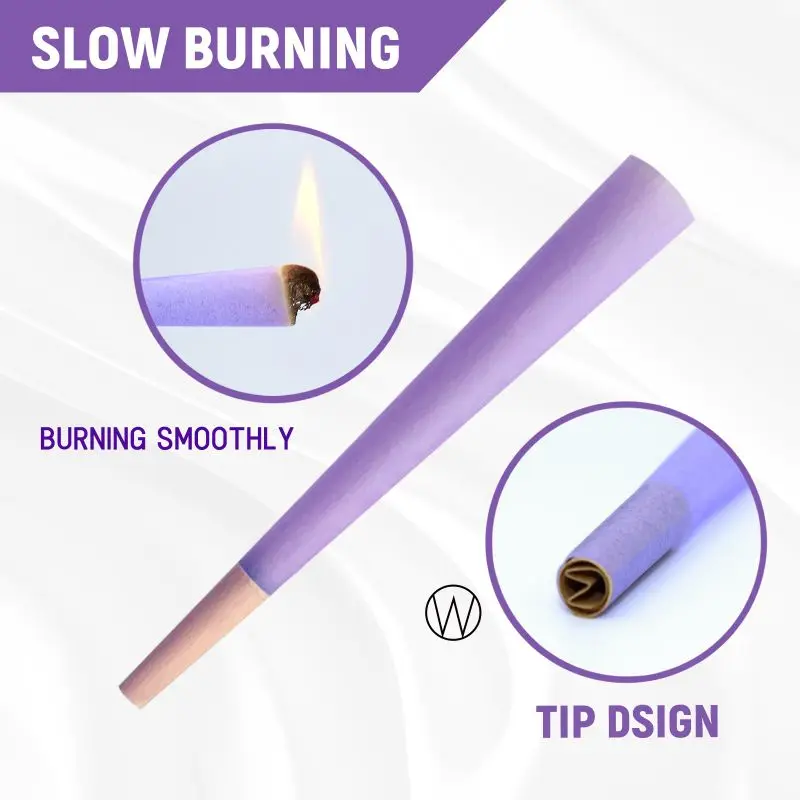 Factory Price Slow Burning 200 Pack Rolling Paper For Smoking 100% Organic Arabic Gum Purple 14G Hemp Pre Rolled Cone
