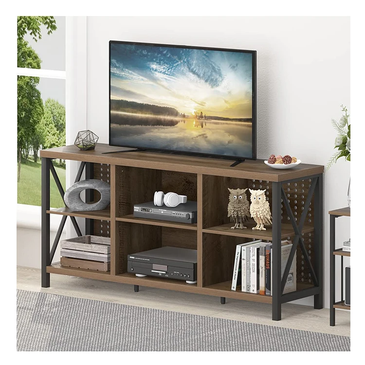 Rustic Farmhouse TV Stand with Media Console Storage Cabinet, Wood Metal Modern Television Stands Table for Home Living Bedroom