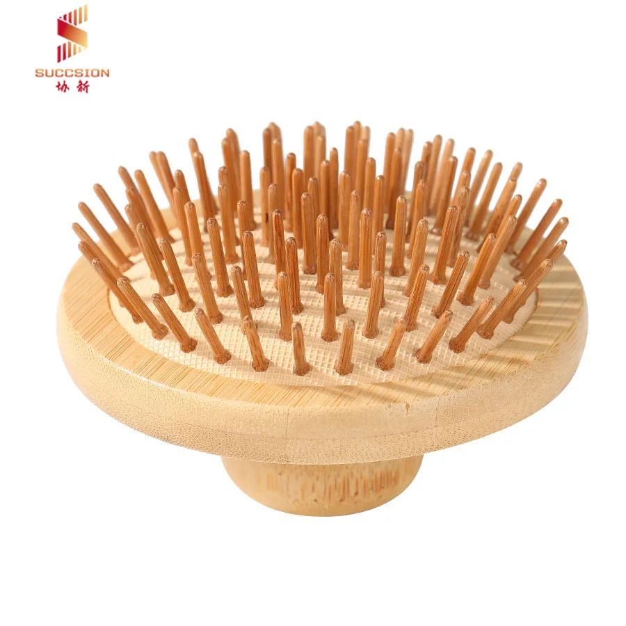 Wholesale Customize Logo Massage Natural Self Cleaning Round Hairbrush Wood Hair Massage Brushes