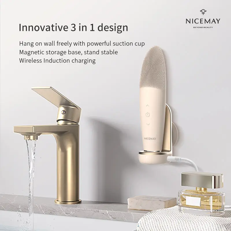 IPX7 Waterproof Heating Face Scrubber Massager Sonic Silicone Facial Cleansing Brush