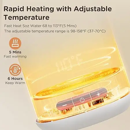 Portable Milk Warmer Cordless Fast Heating for Breast Milk Formula & Water Baby-Safe Tritan Material 6-Hour Heat Retention 9oz