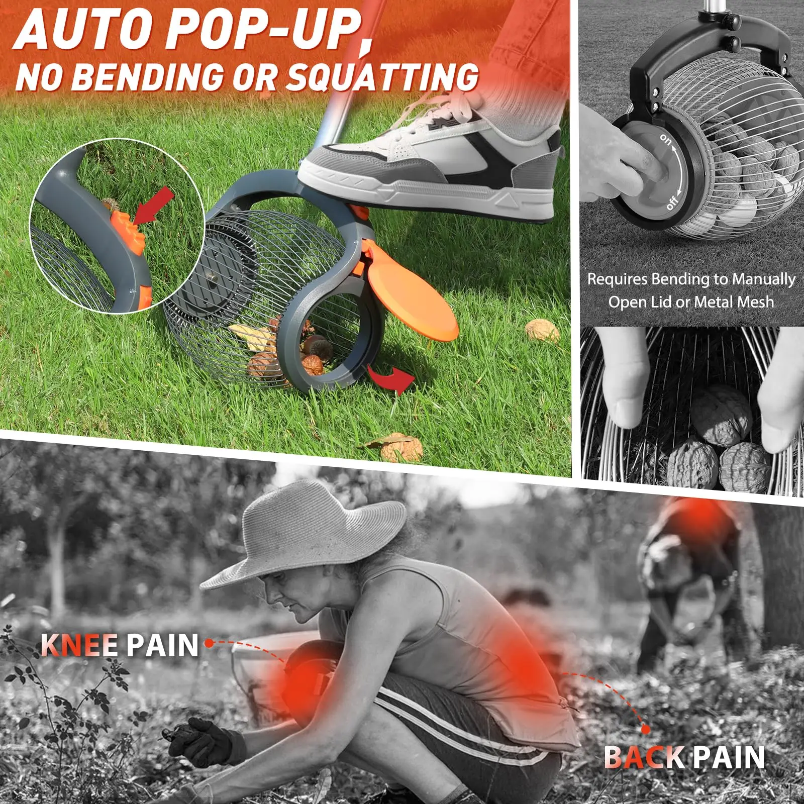 Acorn Picker Upper Roller Nut Gatherer Multifunctional Acorn Picker Upper with Rolling Drum
