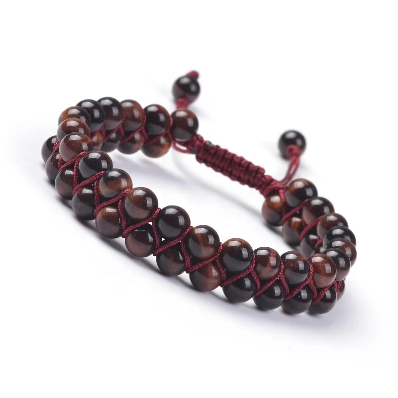 Cliobeads Carnelian Green Aventurine Amethyst Adjustable Gemstone Bracelet 6mm Double Layer Braided Stone Beaded Bracelet