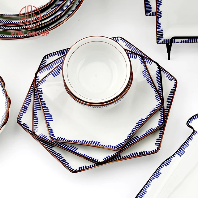 factory cheap price wholesale for franchiser japanese restaurant handle plate blue bulk ceramic plates sets dinnerware tableware